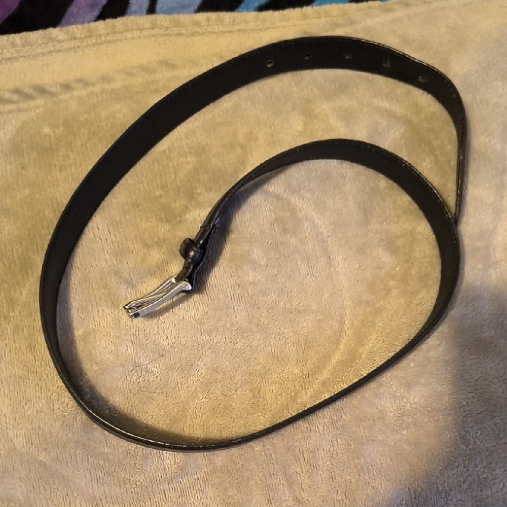 Black Leather Belt with Silver Buckle